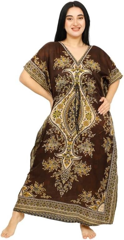 Women’s Long Kaftan Kimono Maxi Dress Printed Caftan Tunic Night Gown Cover Up