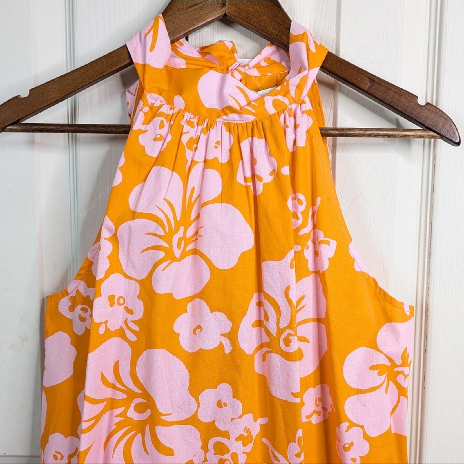 NEW J. Crew Hawaiian Halter Tie Neck Hibiscus Dress 6 Orange Resort Coastal