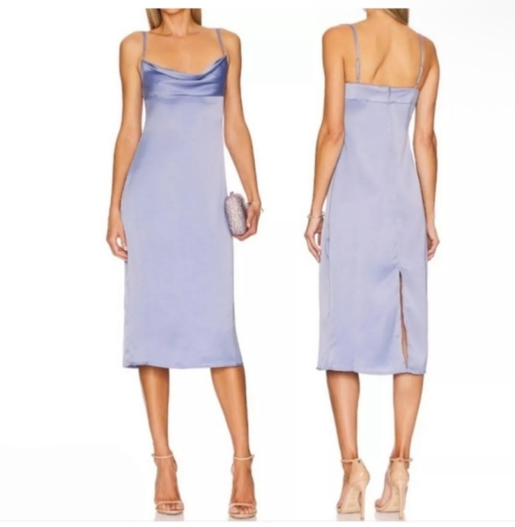 WeWoreWhat Cowl Midi Satin Charmeuse Slate Blue Size 10