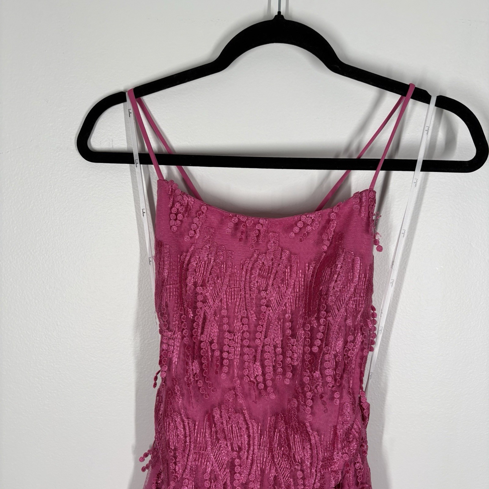 Lulus Women XL Making Magic Bright Pink Fringe Lace-Up Mini Dress NWT