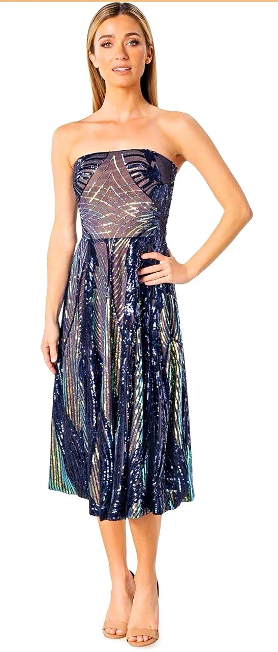 Dress The Population Women’s Ruby Fit and Flare Midi Dress Strapless XL