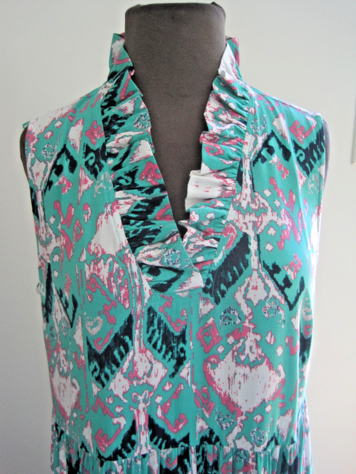 Crown & Ivy Sleeveless Tiered Turquoise Ruffled Beach Vacation Cruise Dress Sz M