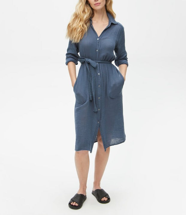 MICHAEL STARS Women’s Lake 100% Cotton Cleo Button Down Gauze Shirt Dress Sz S