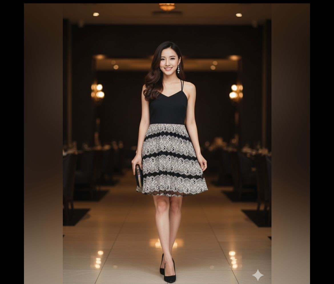 GLARE Black Silver Metallic Lace Skater Dress Crisscross Back Cocktail Party SXS