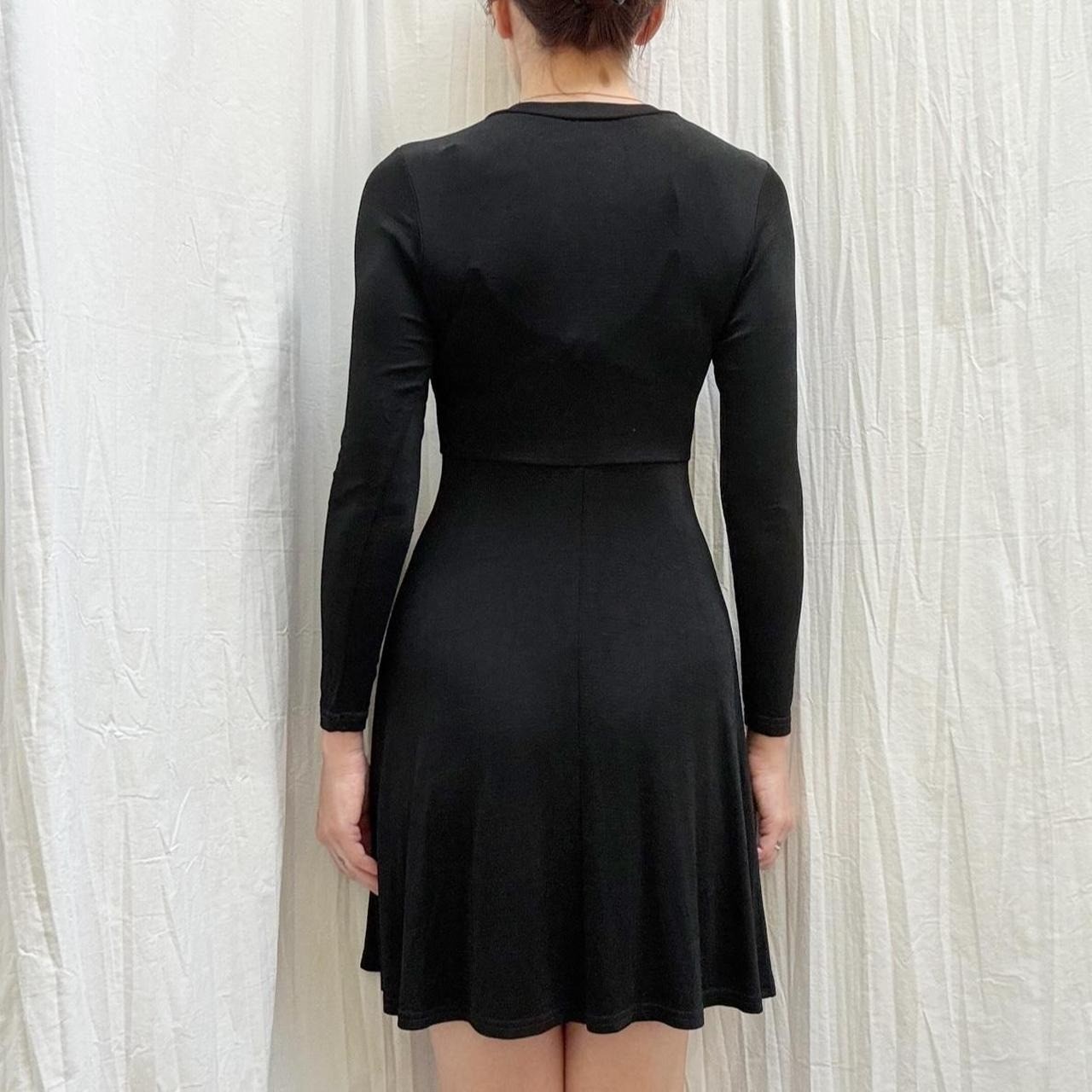 Moda International Black Slinky Long Sleeve Mini Dress Stretchy Vintage 90s XS