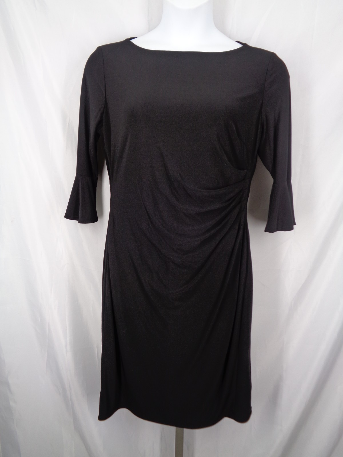 Lauren Ralph Lauren Black Bell Sleeve Ruched Gathered Waist Dress Size 16