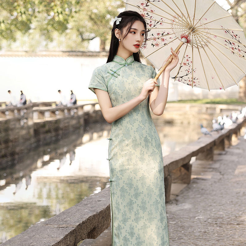 Elegant Modern Improved Cheongsam Dress Women Summer Qipao Mandarin Collar Party
