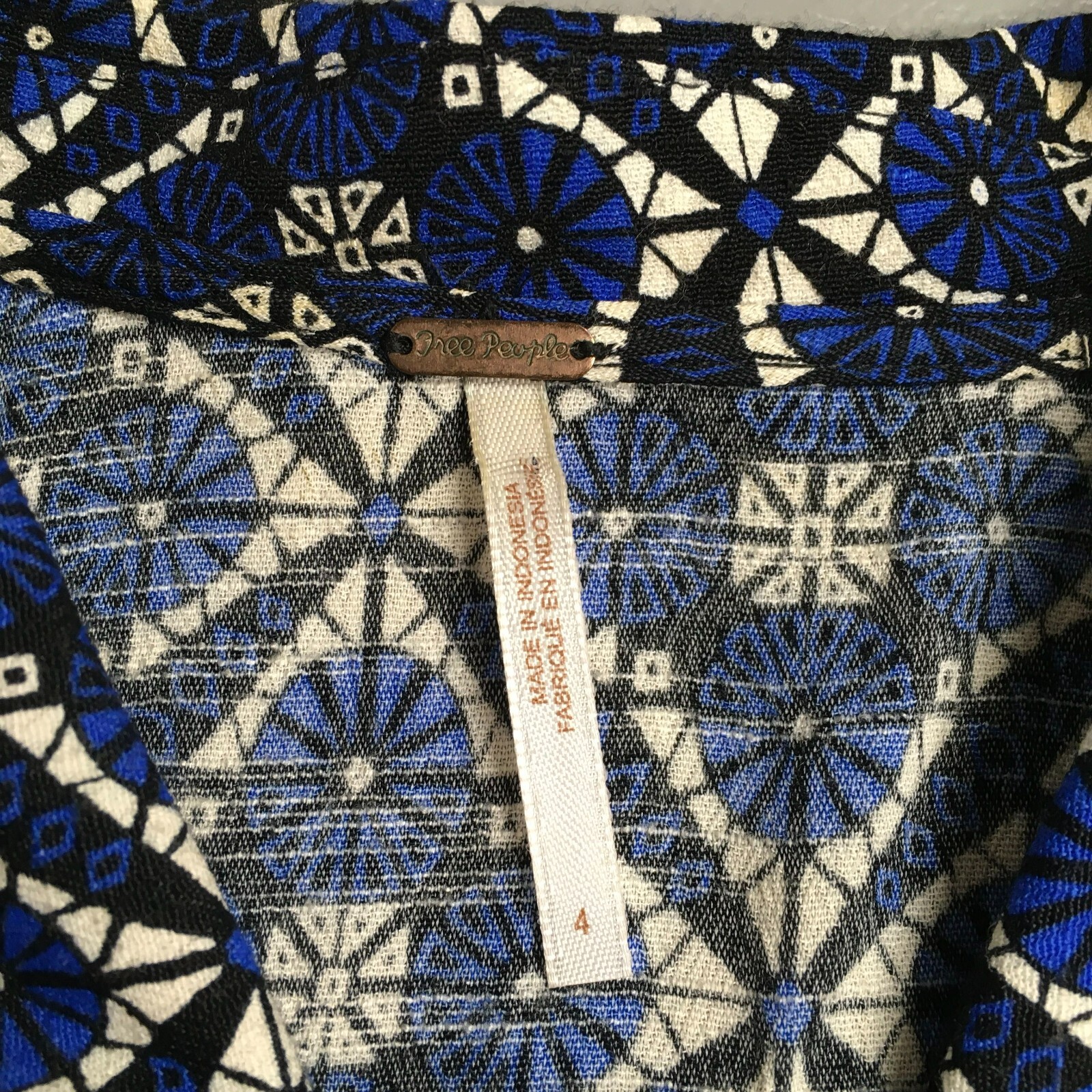 Free People Womens Black Blue Combo Melody Printed Keyhole Mini Shirt Dress 4