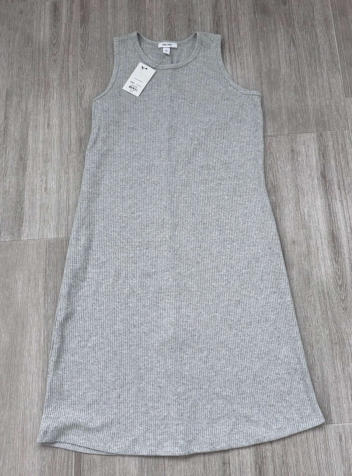 NINE WEST Gray Heather Size Medium Stretch Ribbed Sleeveless Dress New With Tag