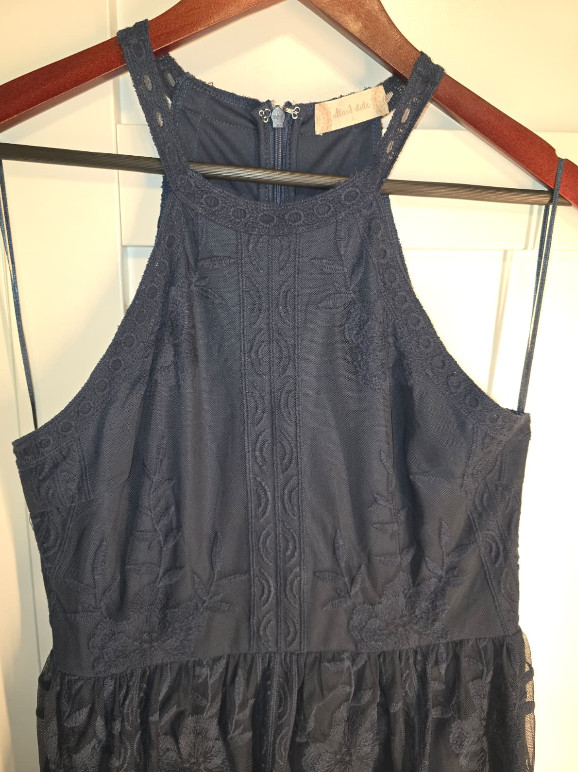 Altar’d State Navy Embroidered Maxi Dress Womens L High Neck Sleeveless Boho