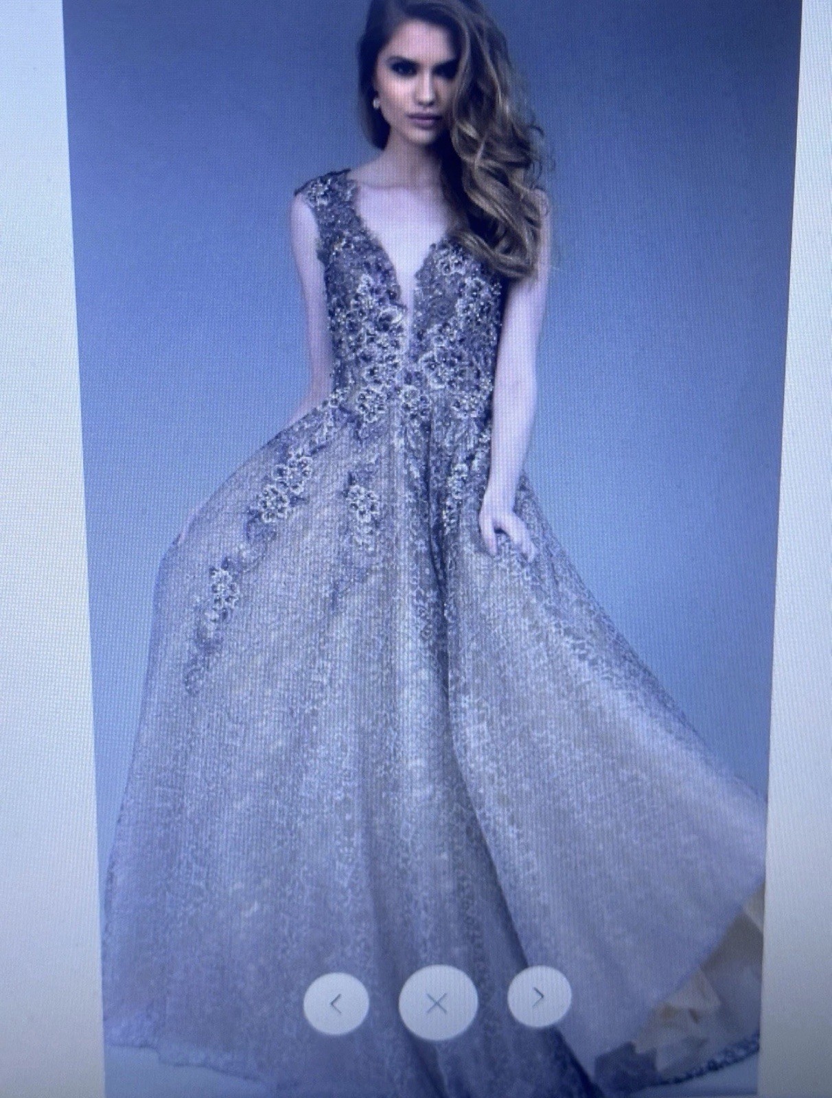 Jovani – Embellished Lace A – Line Evening Gown Taupe Size 14