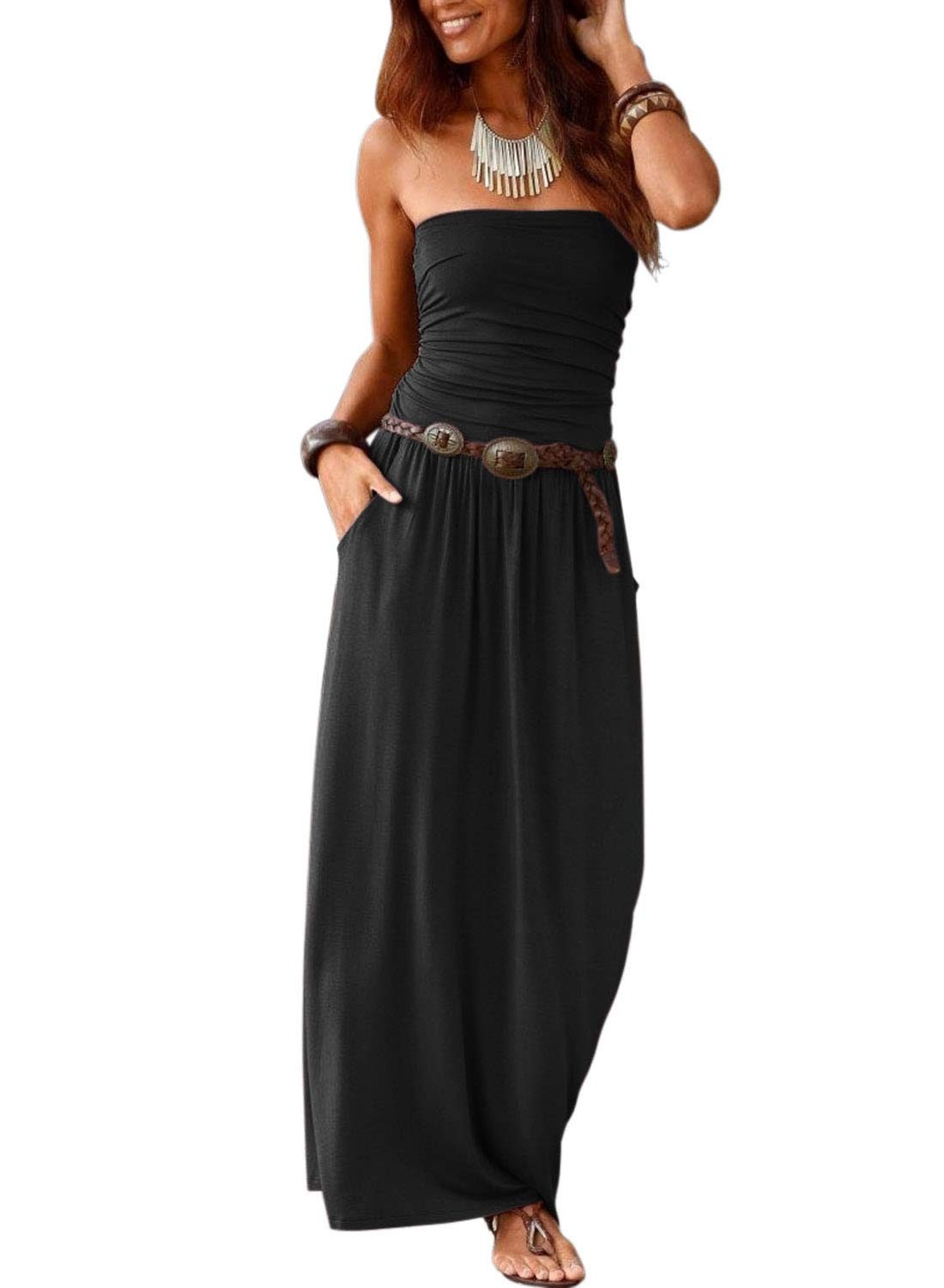 Women’s Strapless Bandeau Summer Long Floral Dress Off Shoulder Beach Maxi Dress