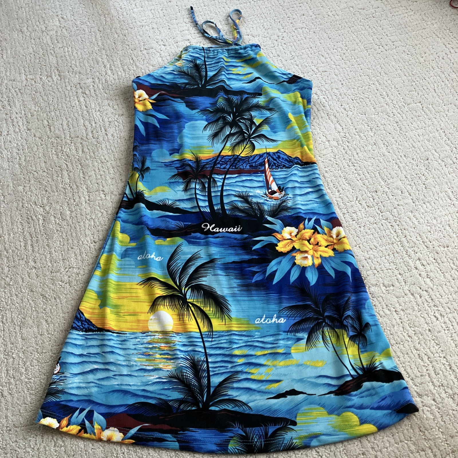VTG Royal Creations Hawaii S Halter Mini Dress Hawaiian Aloha Surfer Girl Beach