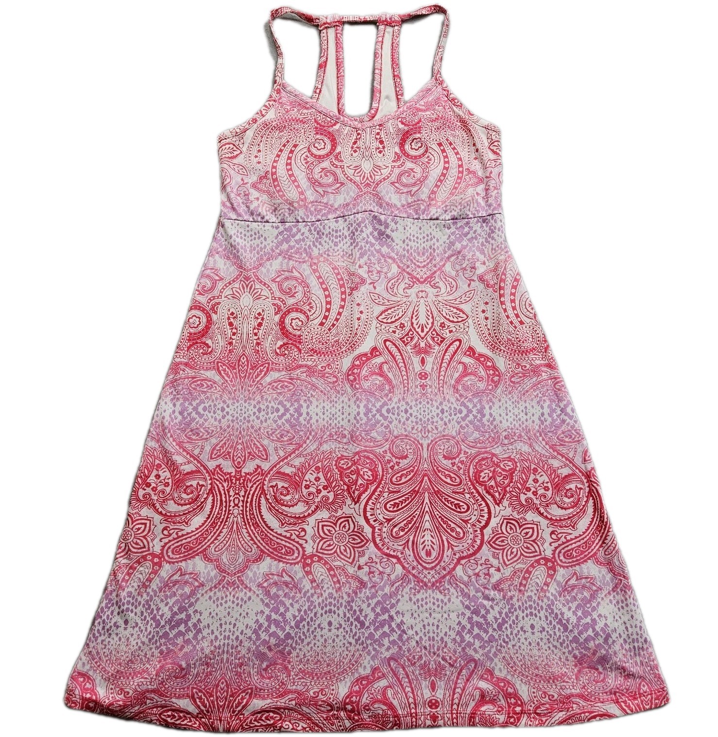 TEHAMA Athletic Comfort Sun Dress Womens Small Pink Paisley Stretch Shelf Bra