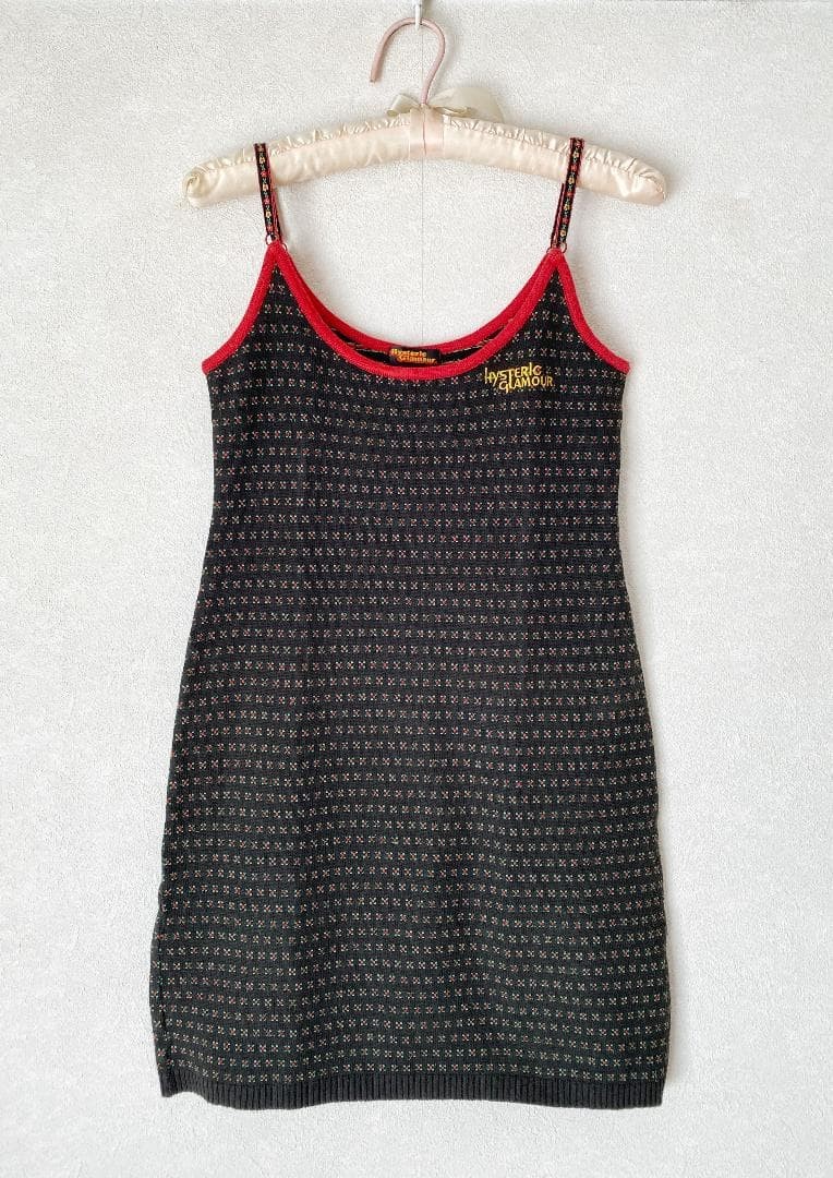 HYSTERIC GLAMOUR 90s Tyrolean String Floral Knit Dress Black