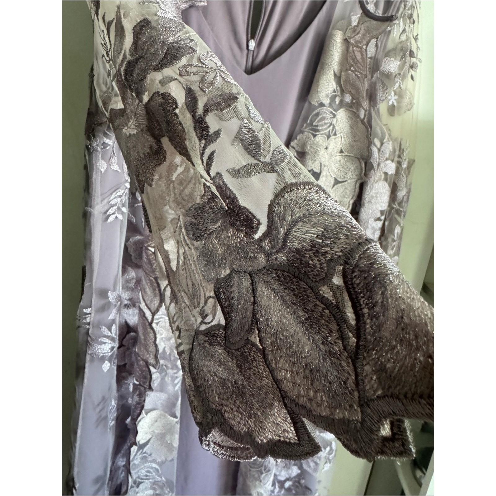 Alex Evening Lilac Cocktail, Evening, Formal Dress w/ sheer floral shell jacket