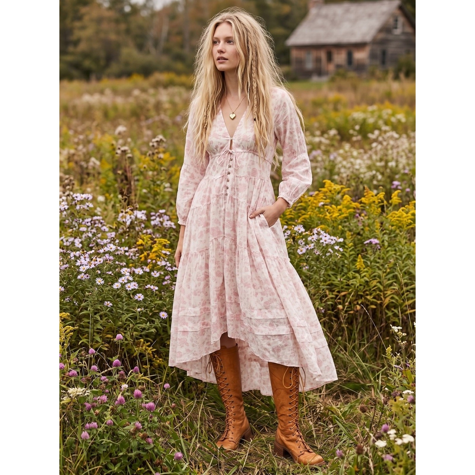 Free People Ethereal Dainty Cottage Pappiet Midi Dress Maxi Top Light Pink Large
