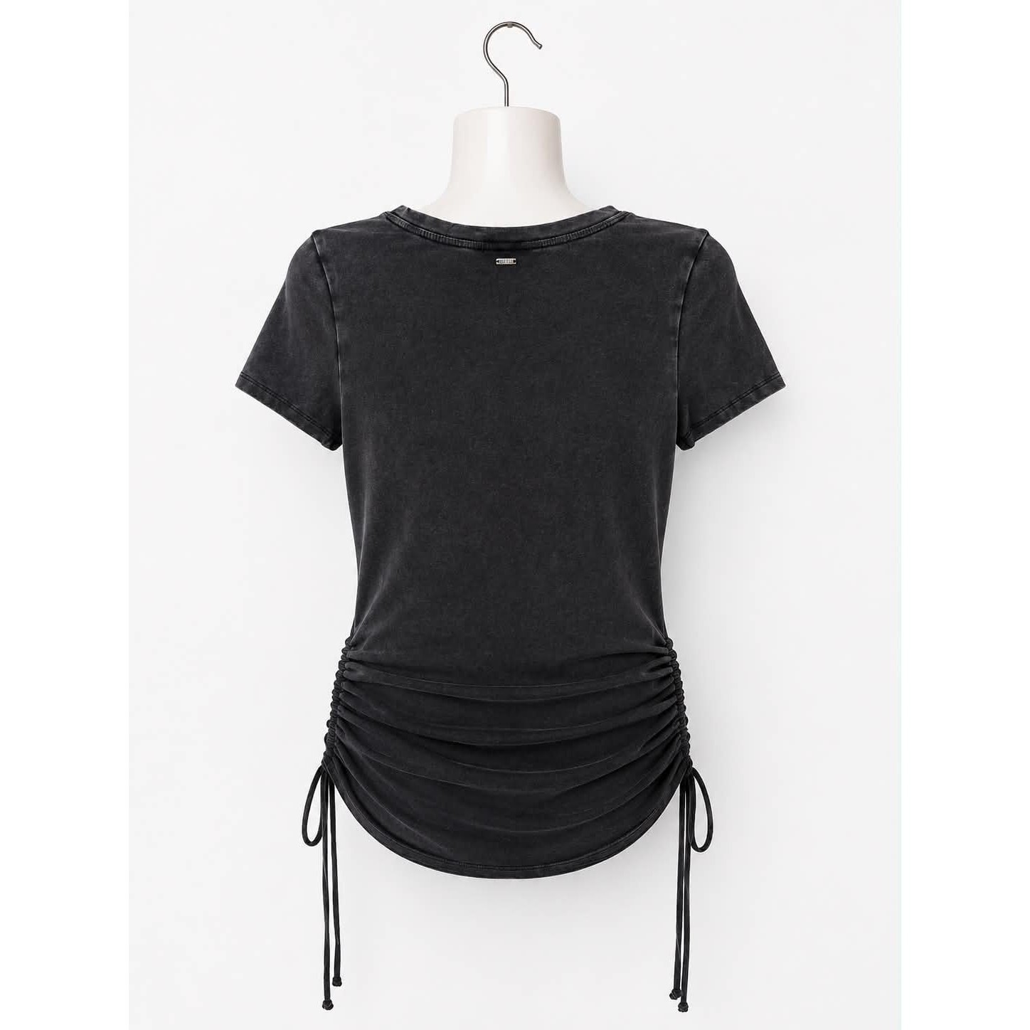 Express Dark Gray Ruched Drawstring Mini Dress Size Small Acid Wash Short Sleeve