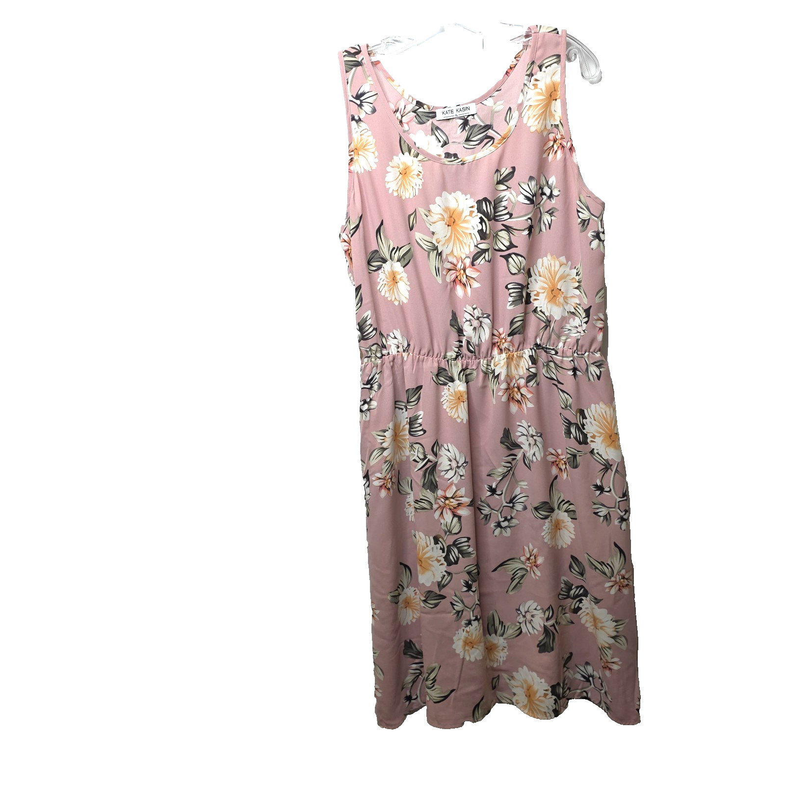 Kate Kasin Floral Sleeveless Dress Size XL Elastic Waist A-Line Sundress