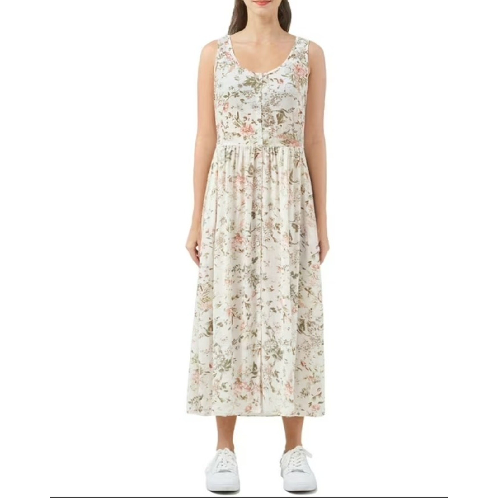 Frye white floral midi sleeveless prairie cottagecore dress sz L