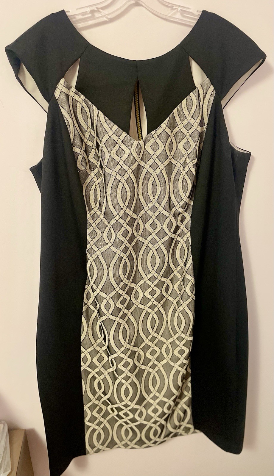Dressbarn Geometric Illusion Mesh Sheath Dress Black Nude Plus Size 18W Cocktail