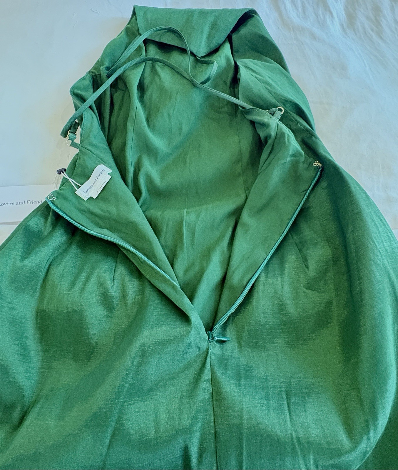 NWT Lovers + Friends Green Satin Halter Mini Dress Old Money Ruffle Sz M Party