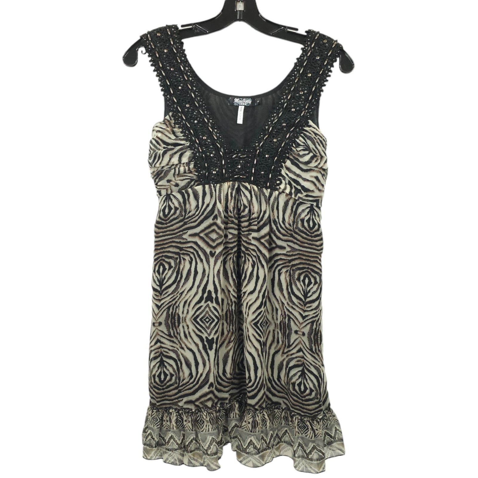 Miss Kelly 1999 Beaded Tunic Top Mini Dress Womens Size S Lined Abstract Print