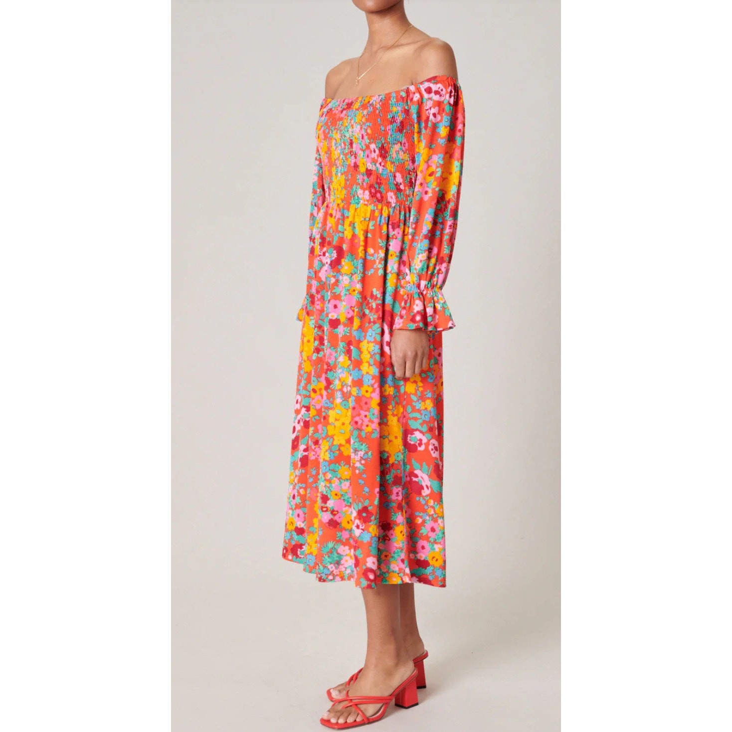 Sugar Lips Francesca Vibrant Wildflower Denni Smocked Midi Dress Size Small
