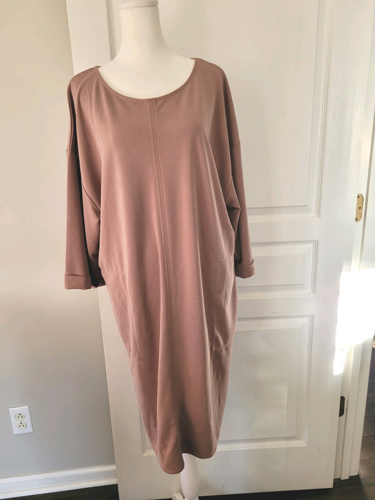 J.Jill Pure Jill Sand-washed Piqué Relaxed Dress Kaftan Soft Desert Clay Sz Med