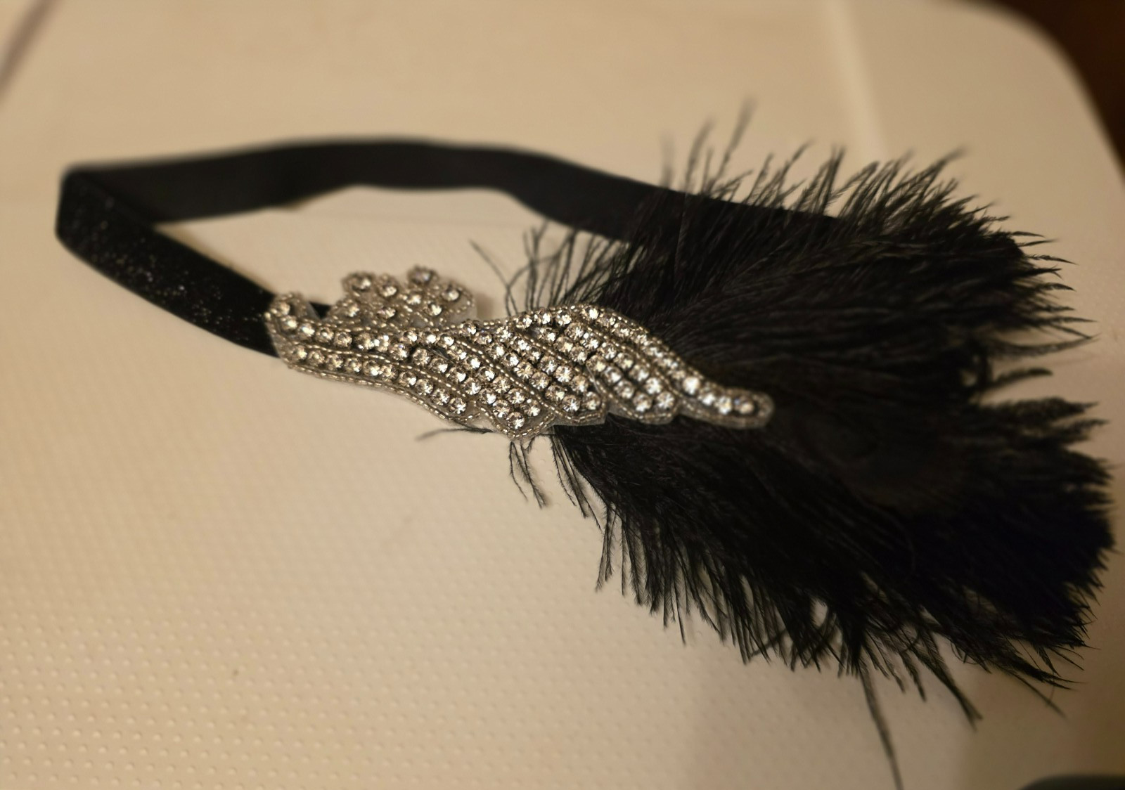 Unique Vintage L 10-12 Black Sequin Beaded Fringe Flapper Dress with Headband