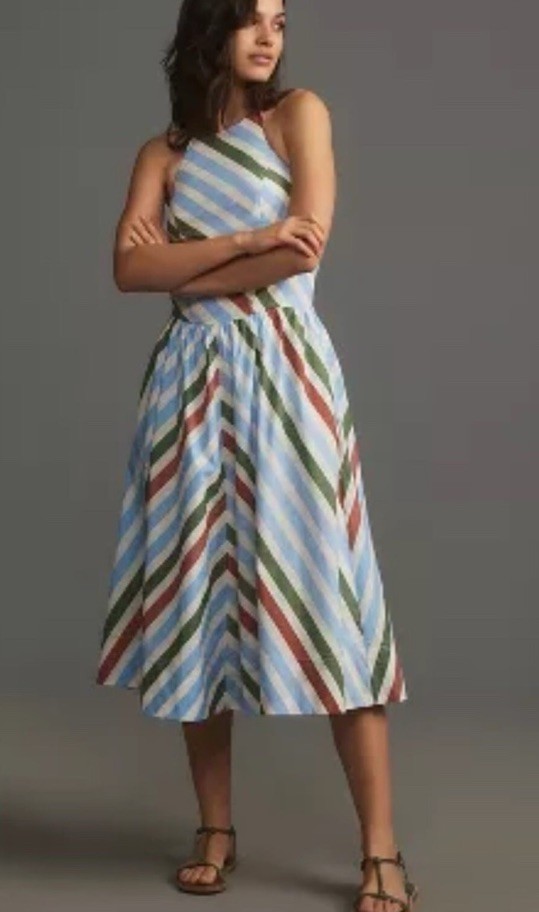 Maeve Anthropologie Striped Halter Midi Dress NWT XS Preppy Coastal Sundress