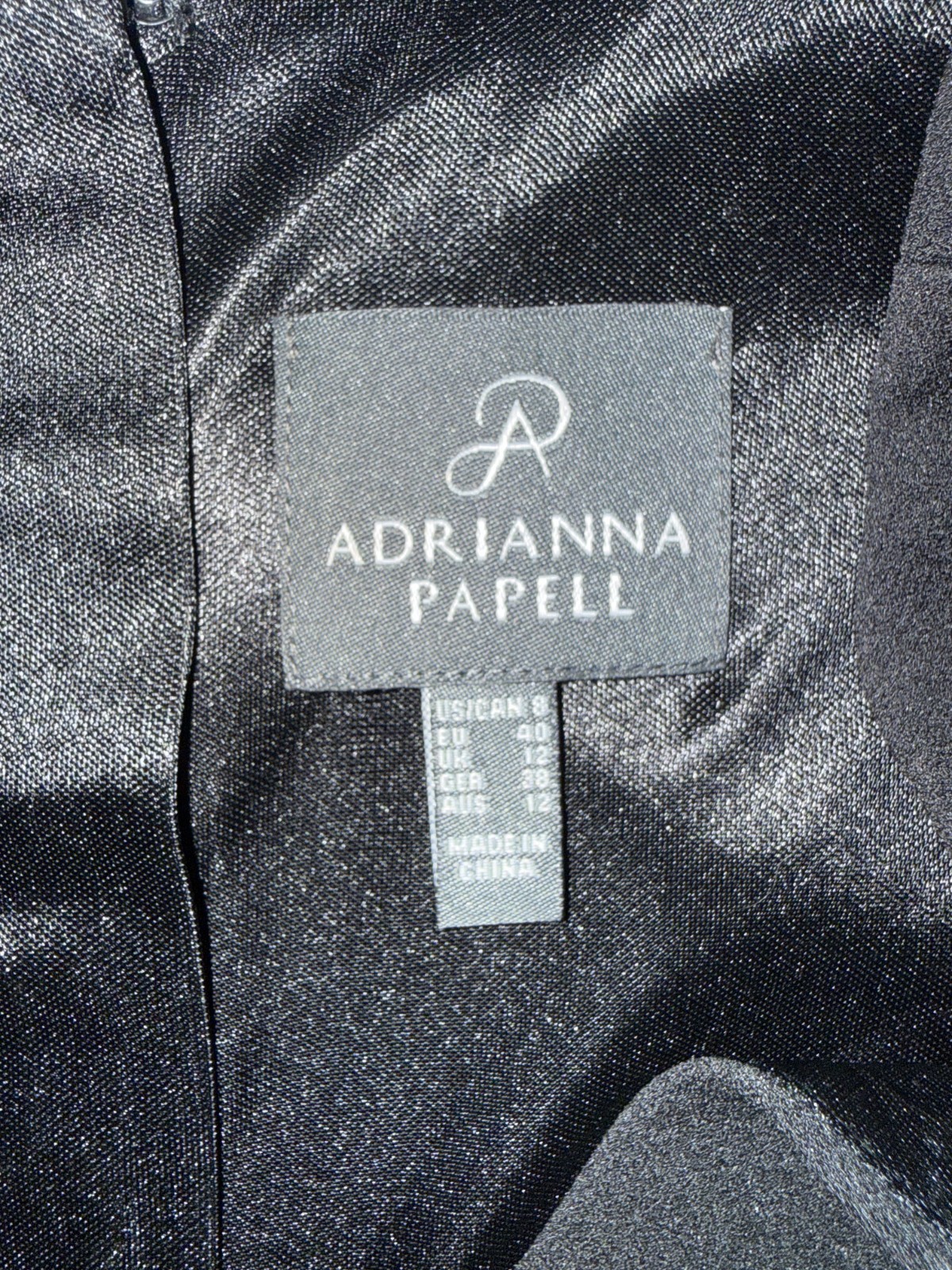 Adrianna Papell Black Sleeveless Wrap Sheath Dress Gold Zipper Back Size 8