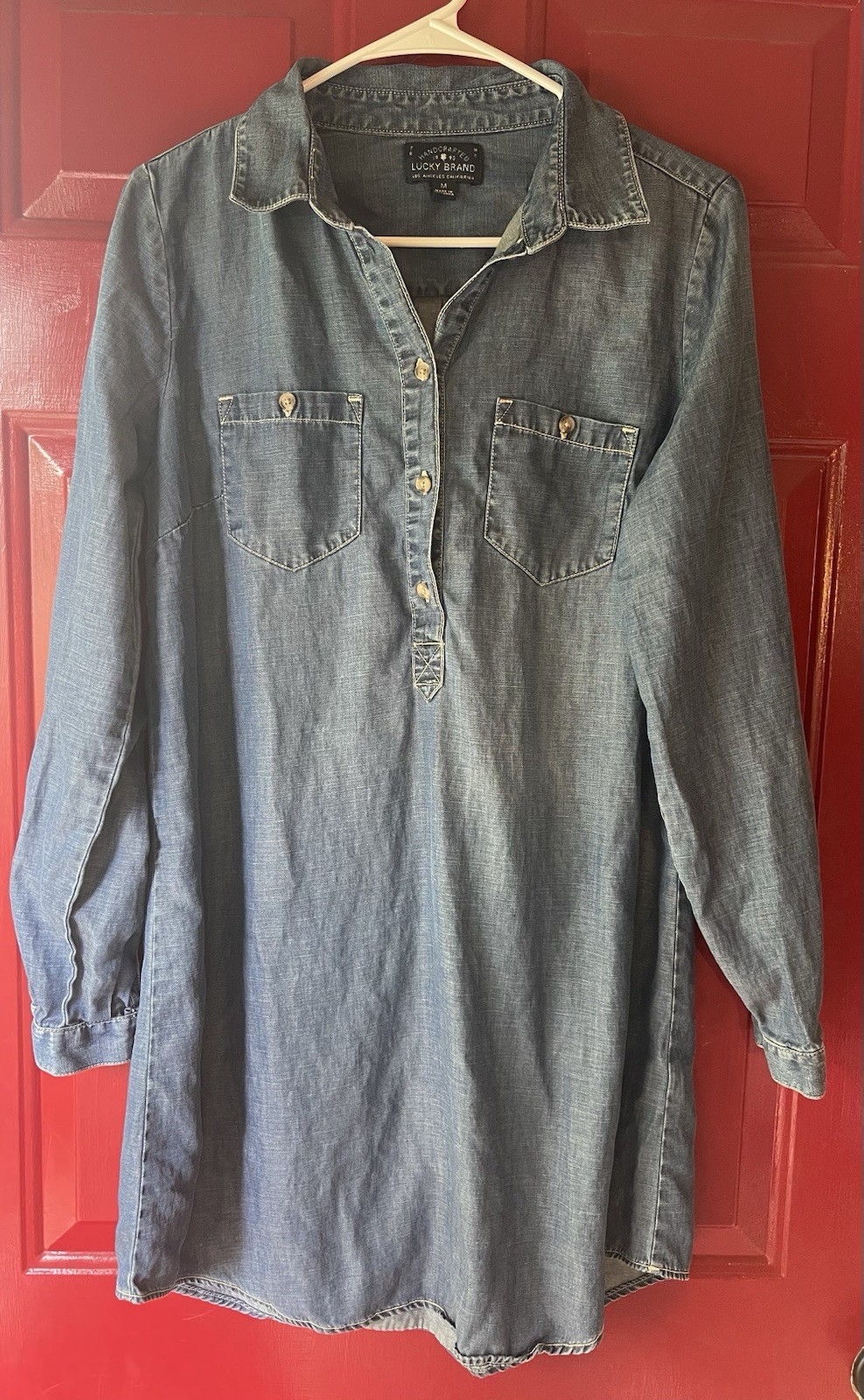 Lucky Brand Blue Denim Button-Up dress Point Collar Long Sleeve M
