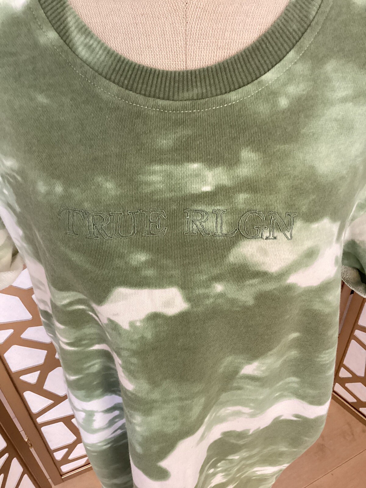 True Religion Spellout Green Tie Dye Short Sleeve Tee Dress crew neck SM S M