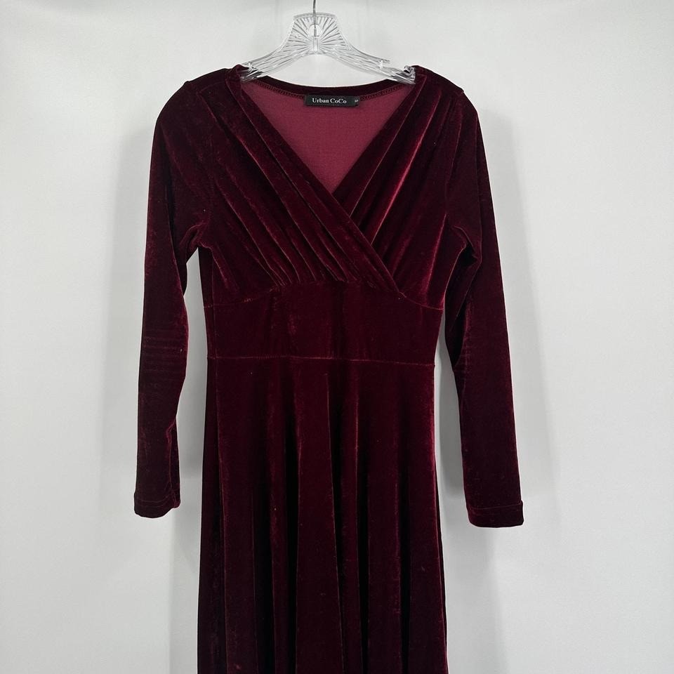 Womens Victorian Whimisgoth Velvet Maxi Dress Size S Burgundy Gothic Romantic