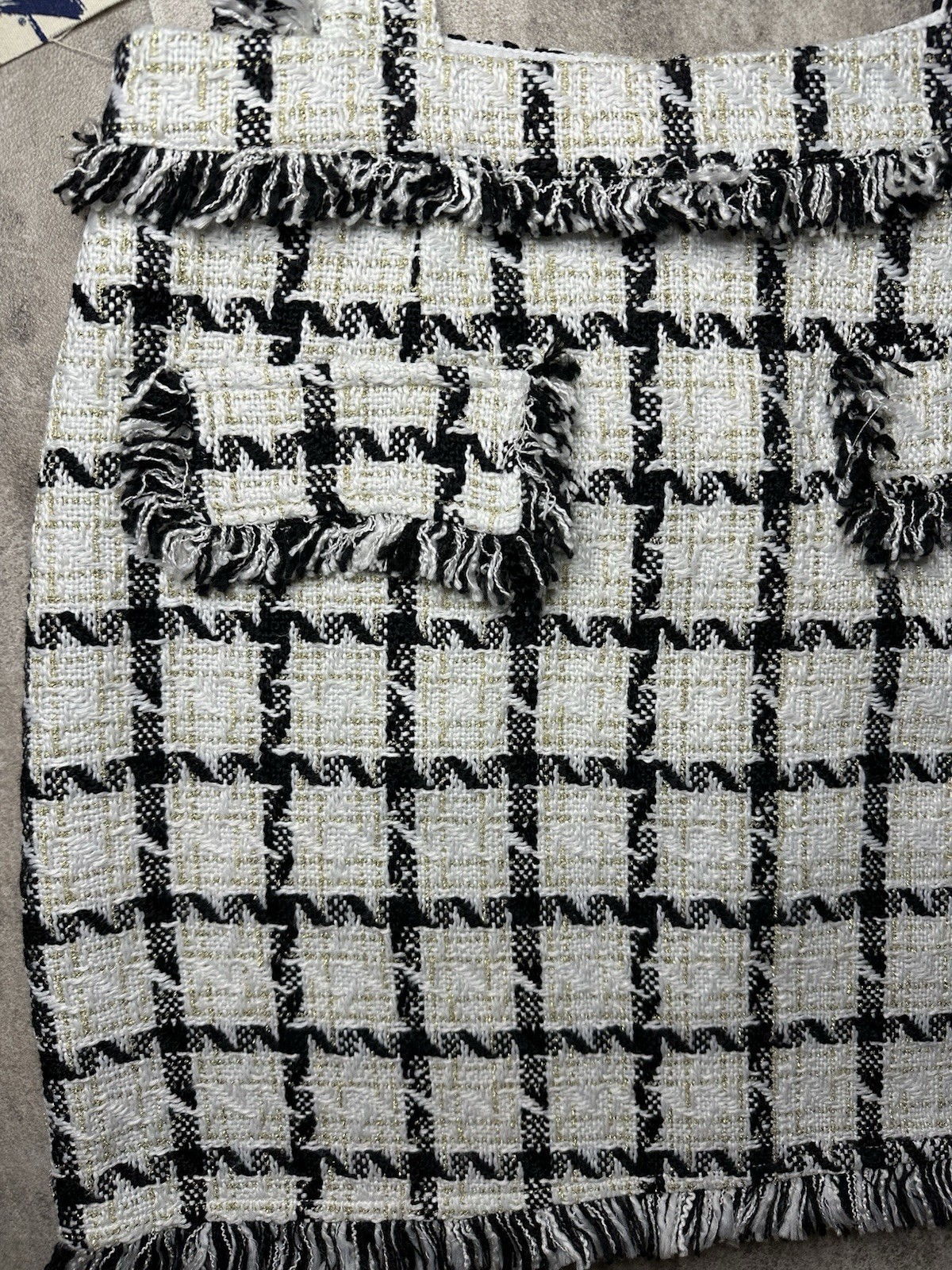 Seven7 Tweed Suspender Mini Skirt NWT Women’s Large Black White Plaid Fringe Y2K