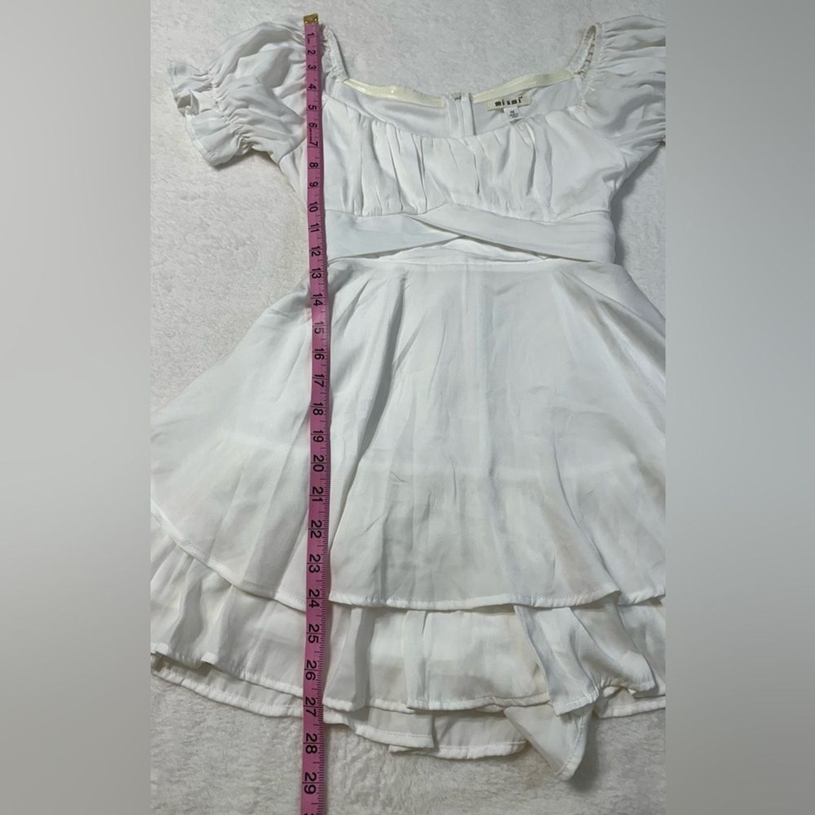 NWT Mi Ami Francesca’s White Satin Tiered Puff Sleeve Dress/Romper