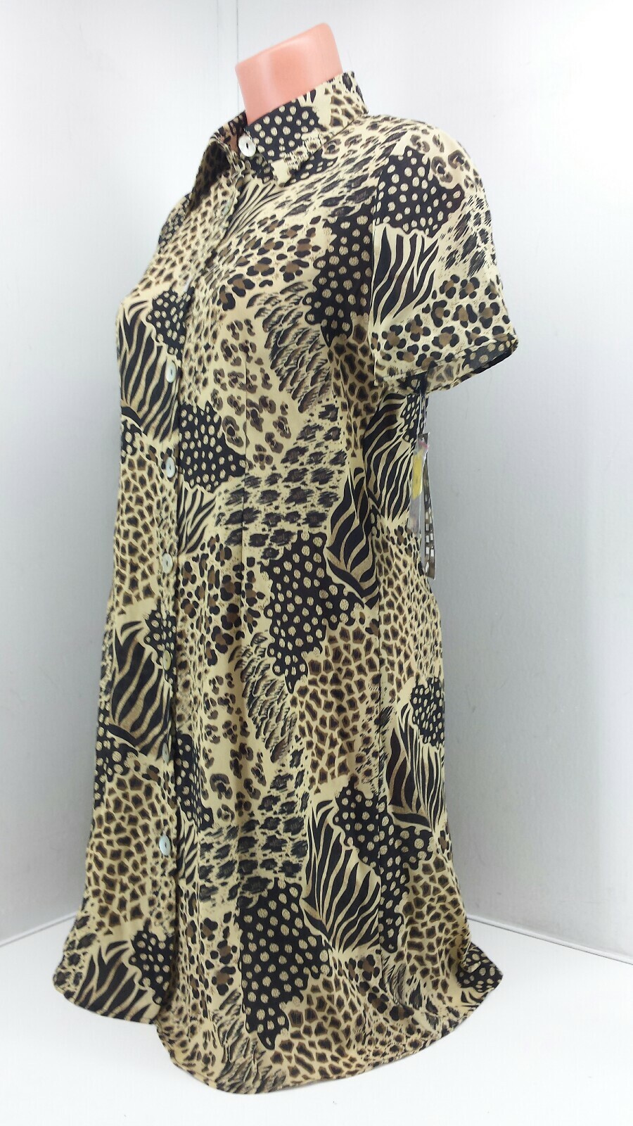Halmode Petites Ladies Beige, Black, Brown Multi-colored Animal Print Dress. 6