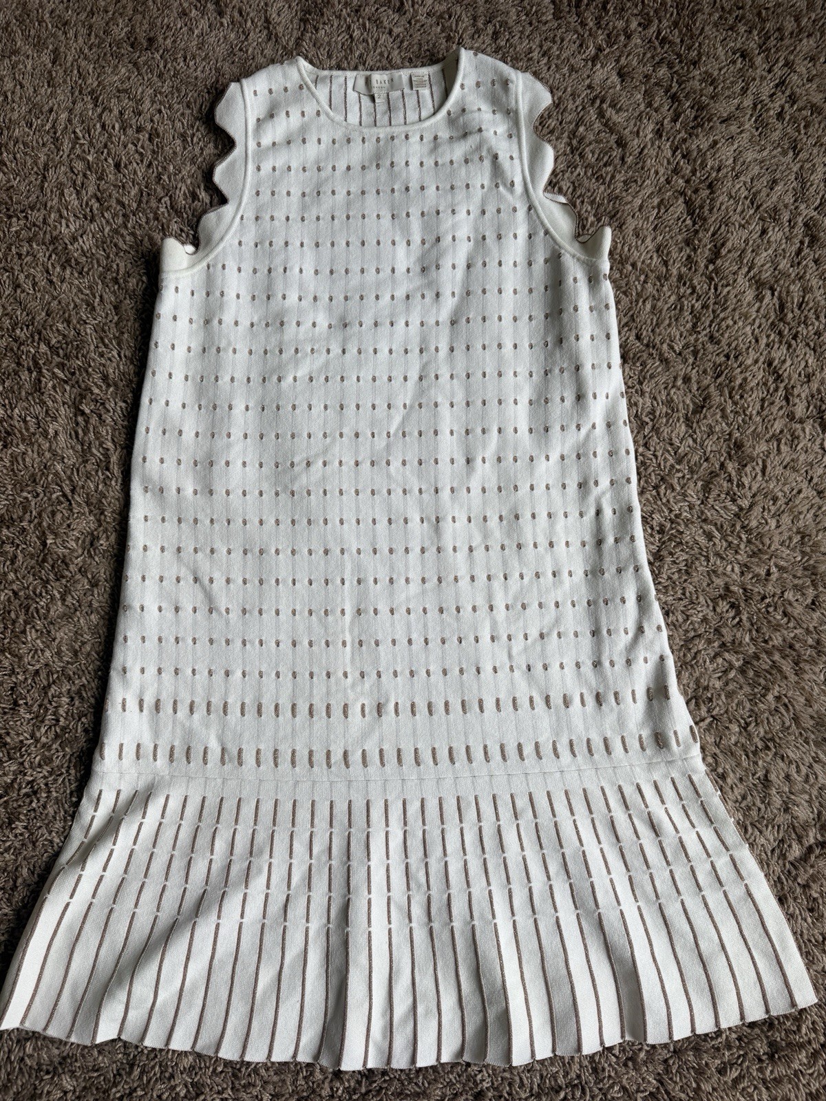 Ted Baker Relioa Metallic Jacquard Knit Dress White Cream Gold Size UK Size 2