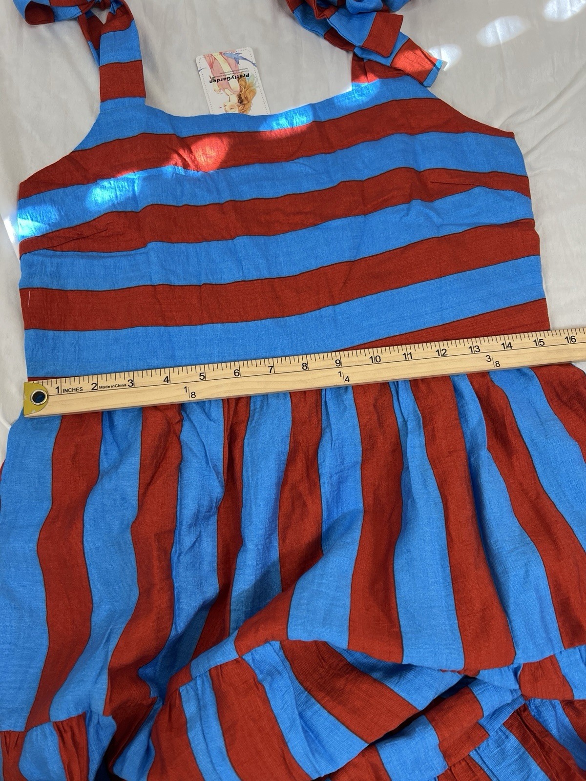PrettyGarden Striped Tie-Shoulder Maxi Dress In Blue & Red Size Small NWT