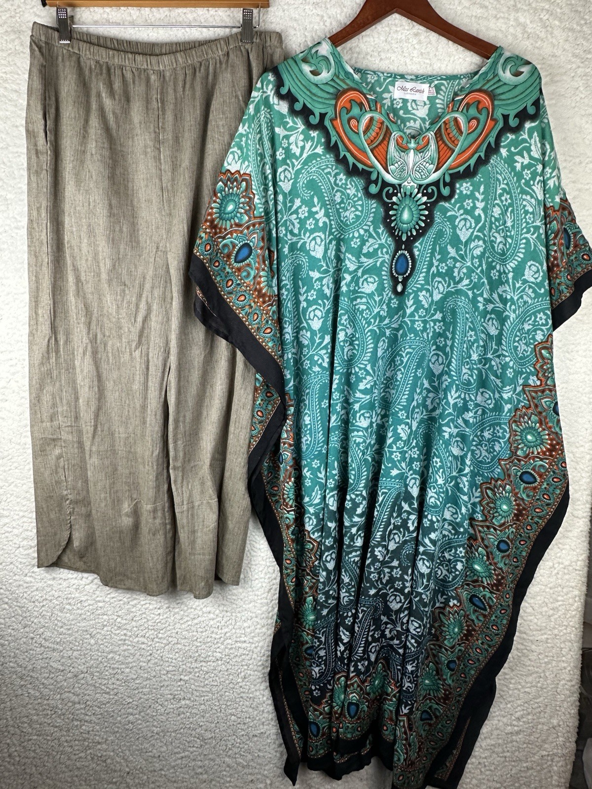 Miss Lavish London Artsy Floral Kaftan Dress Aqua Turquoise Matching Pants 18-22