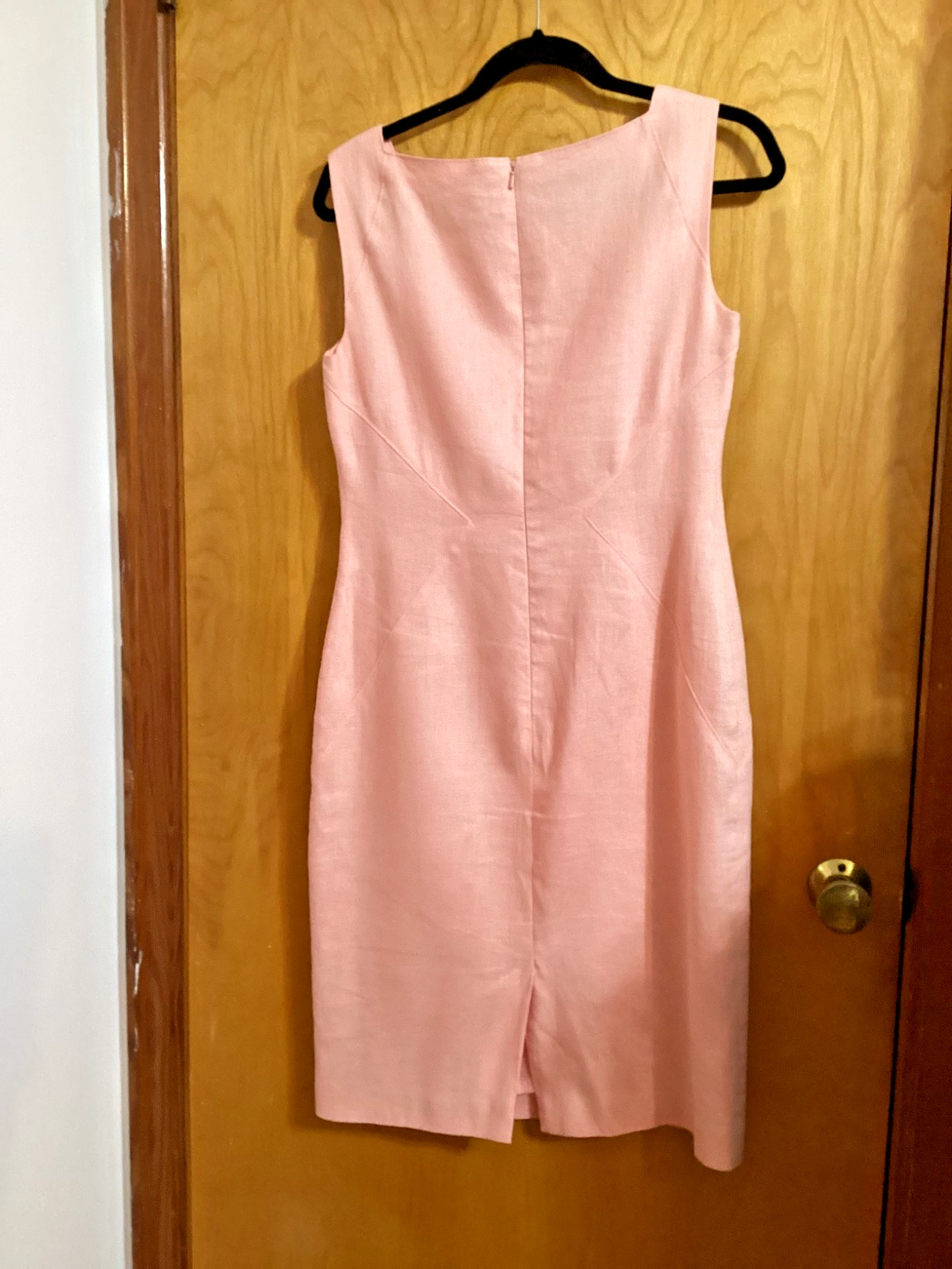 ANNE KLEIN Women’s 100% Linen Lined Square Neck Sleeveless Dress BLUSH PINK S10