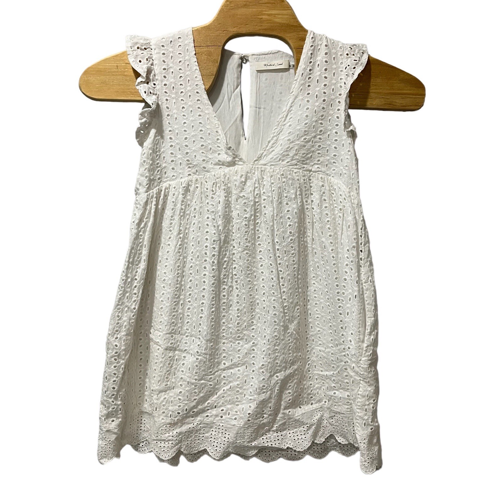Mustard Seed Dress Lace Ruffle Sleeves Lightweight Shorts Lined Small V Neck