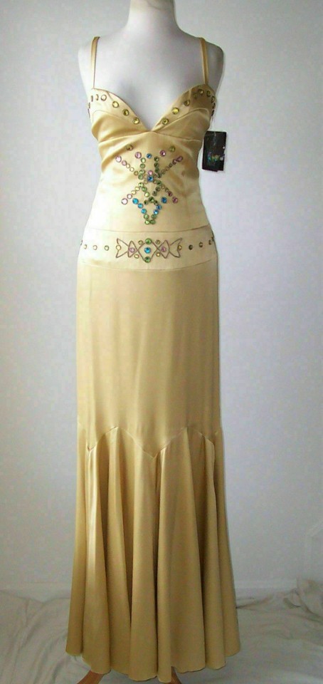 NICOLE MILLER Silk Crystal Embellished Open Back Corset Dress Gown 6 or 8