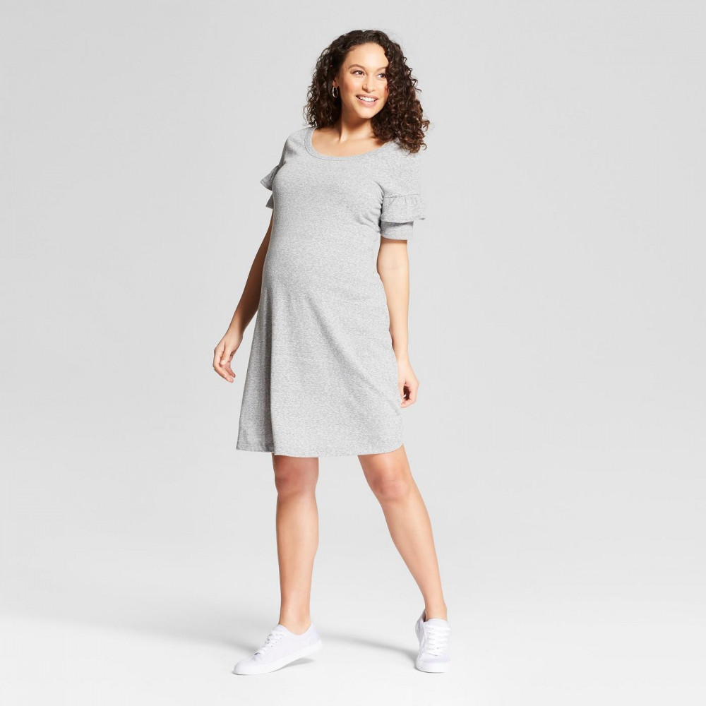 ISABEL MATERNITY by Ingrid & Isabel Knit Ruffle Sleeve T-shirt Dress – Grey NEW!