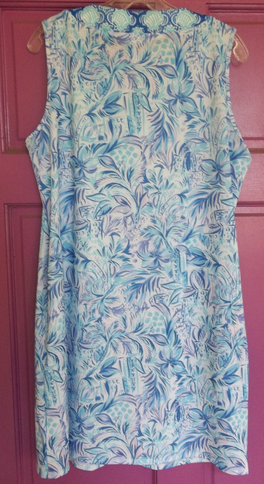 NWT Stella Parker Dress L Palms Blue Tropical Floral Sleeveless Pullover Pockets