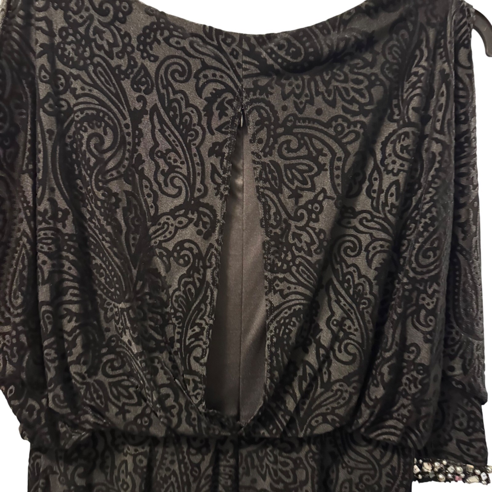 Black Marina Beaded Cuff Dress Size 14 black velvet embellished dress. NWT