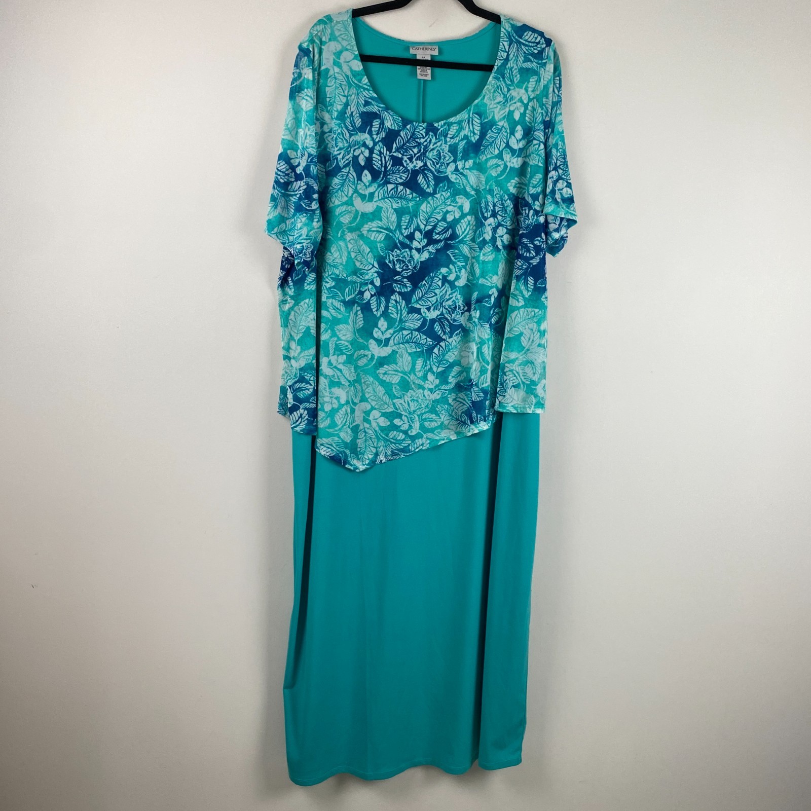 Catherines Maxi Dress Womens Size 2X Floral Overlay Sheath Blue Green