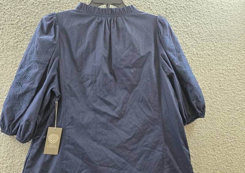 Vince Camuto Split-Neck Elbow-Sleeve Dress Women’s 16 Navy Solid Pullover