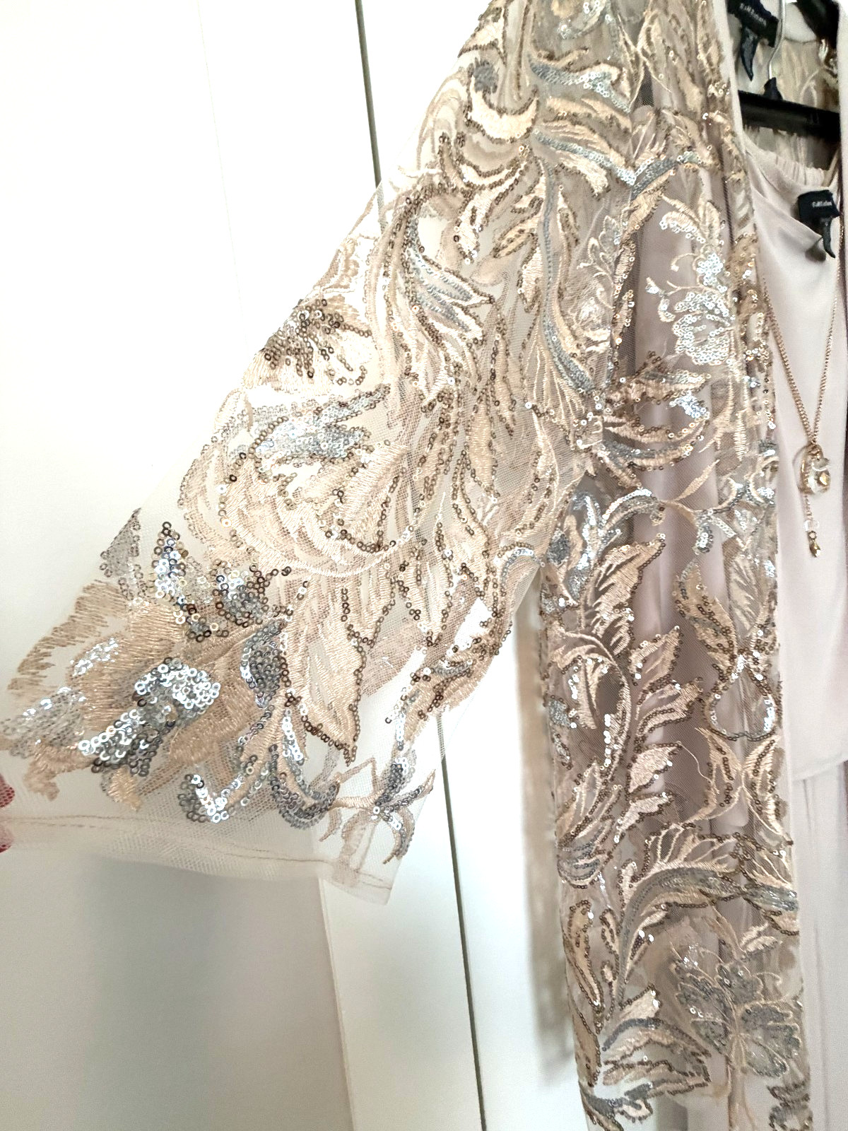 R&M Richards Elegant 3PC Pantsuit w/Sequin Lace Sheer Jacket and Tank Size 14